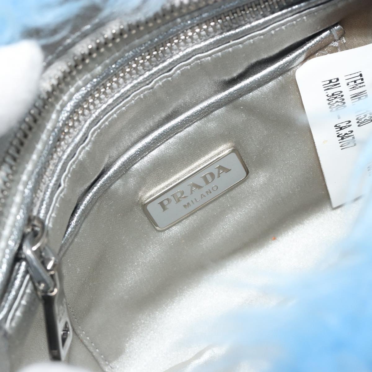 PRADA Clutch Bag Fur Blue Silver Auth 193790M