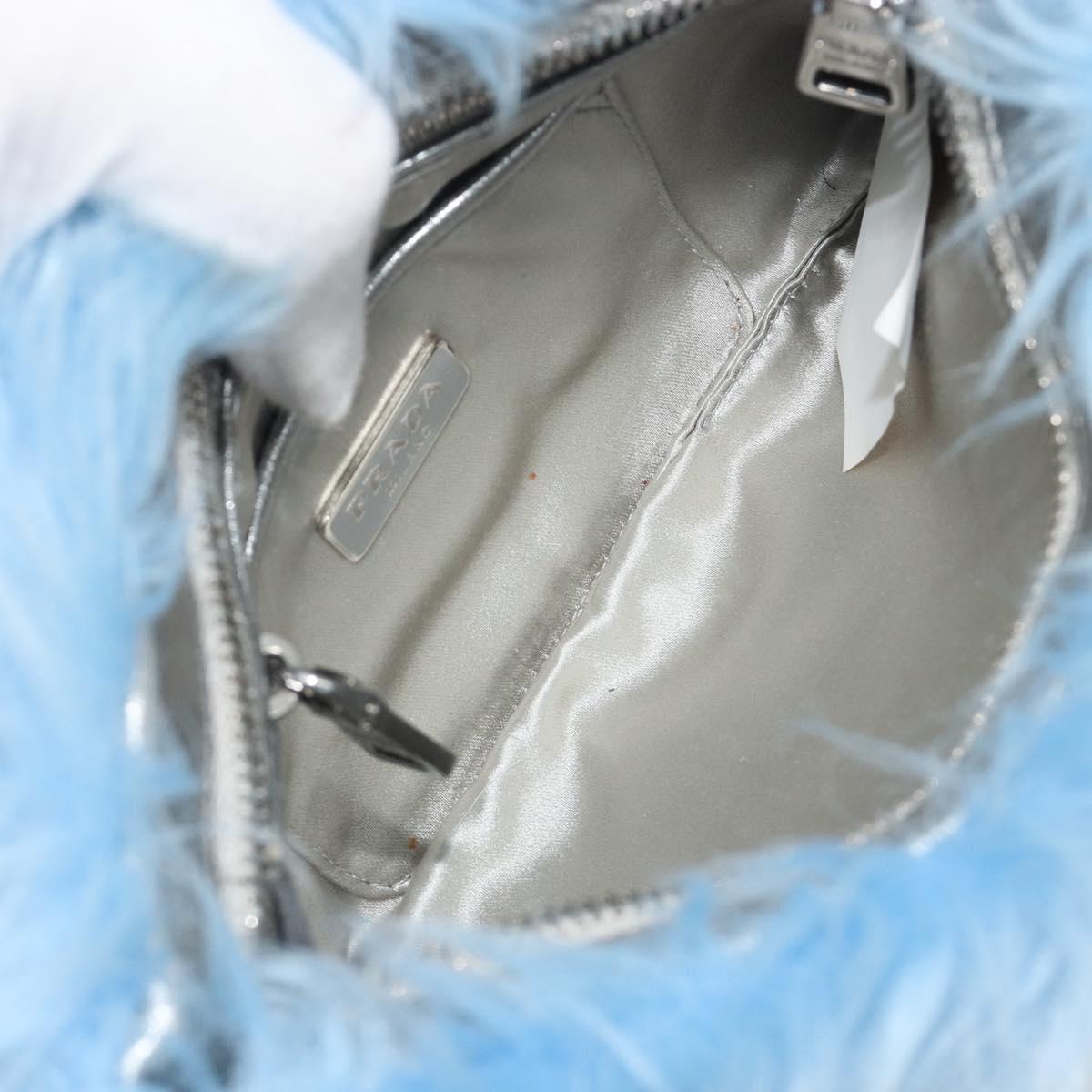 PRADA Clutch Bag Fur Blue Silver Auth 193790M