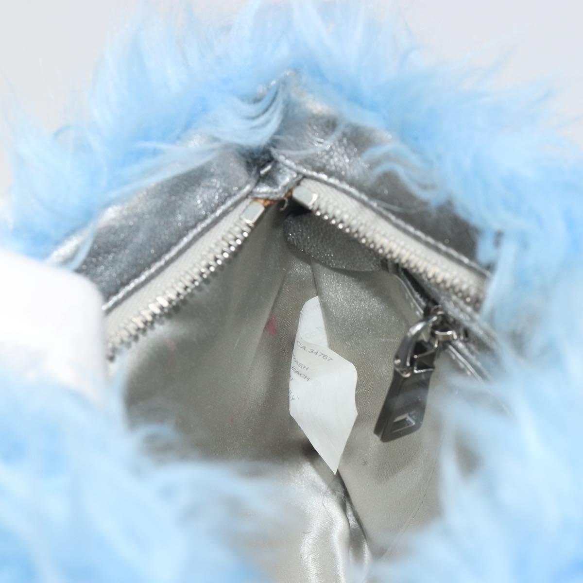 PRADA Clutch Bag Fur Blue Silver Auth 193790M