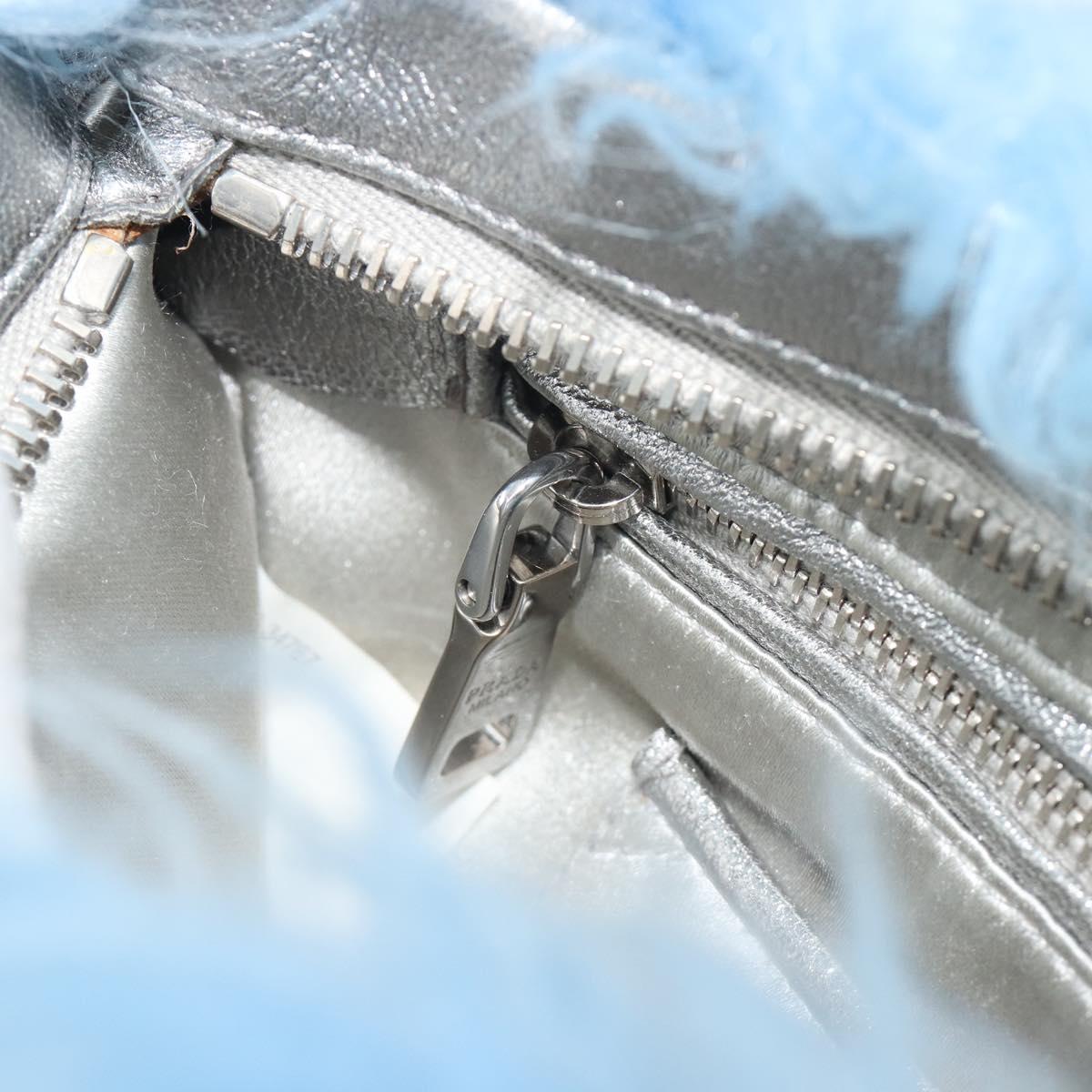 PRADA Clutch Bag Fur Blue Silver Auth 193790M
