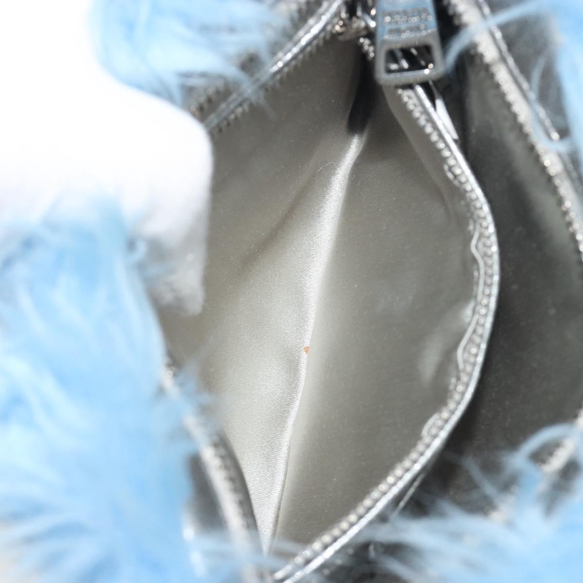 PRADA Clutch Bag Fur Blue Silver Auth 193790M