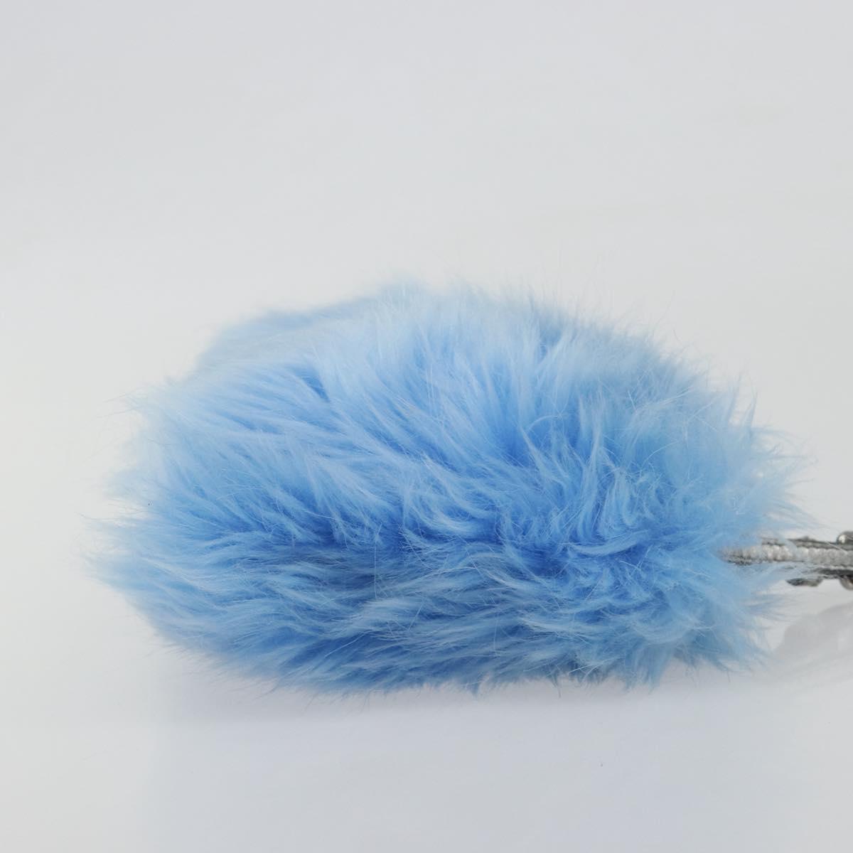 PRADA Clutch Bag Fur Blue Silver Auth 193790M