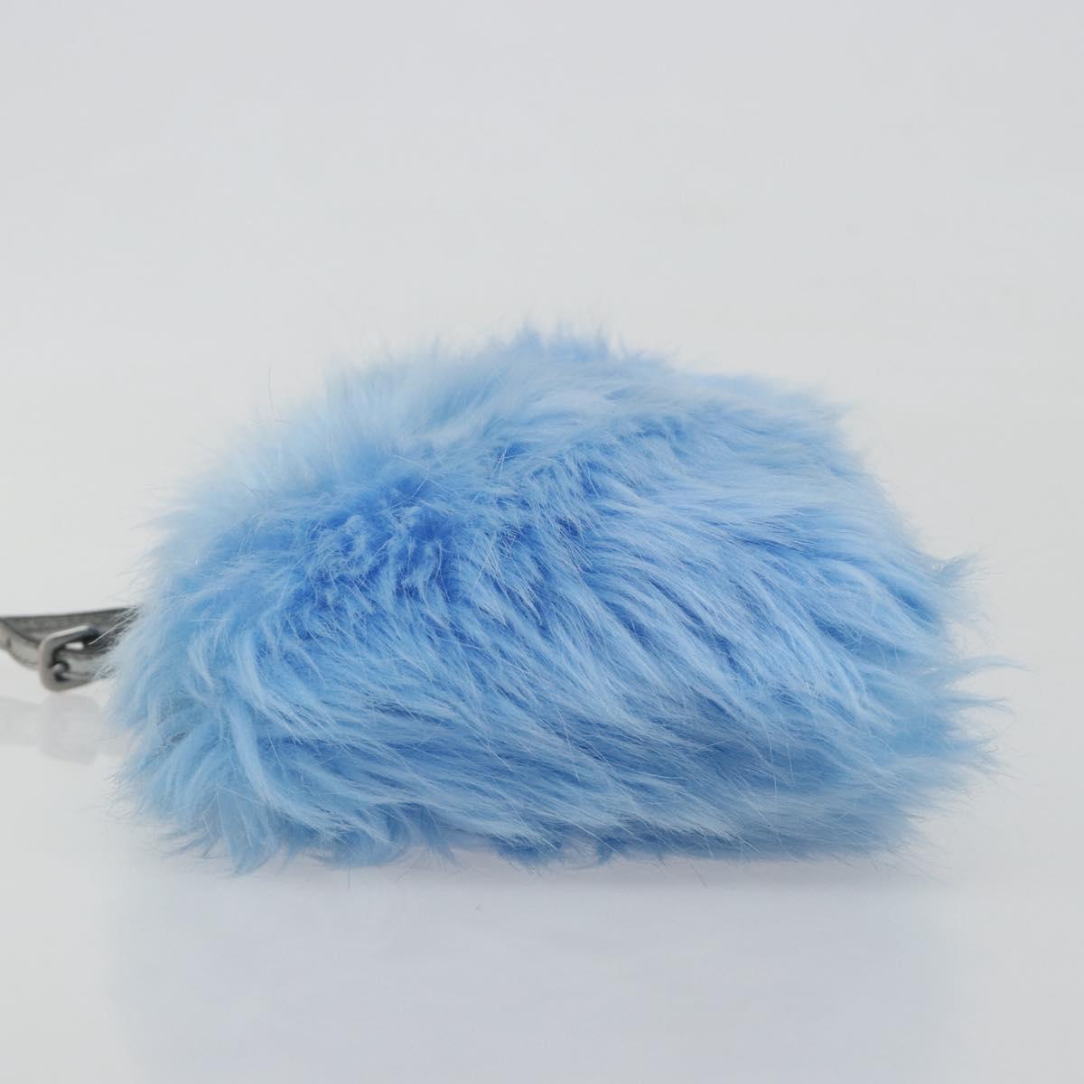 PRADA Clutch Bag Fur Blue Silver Auth 193790M