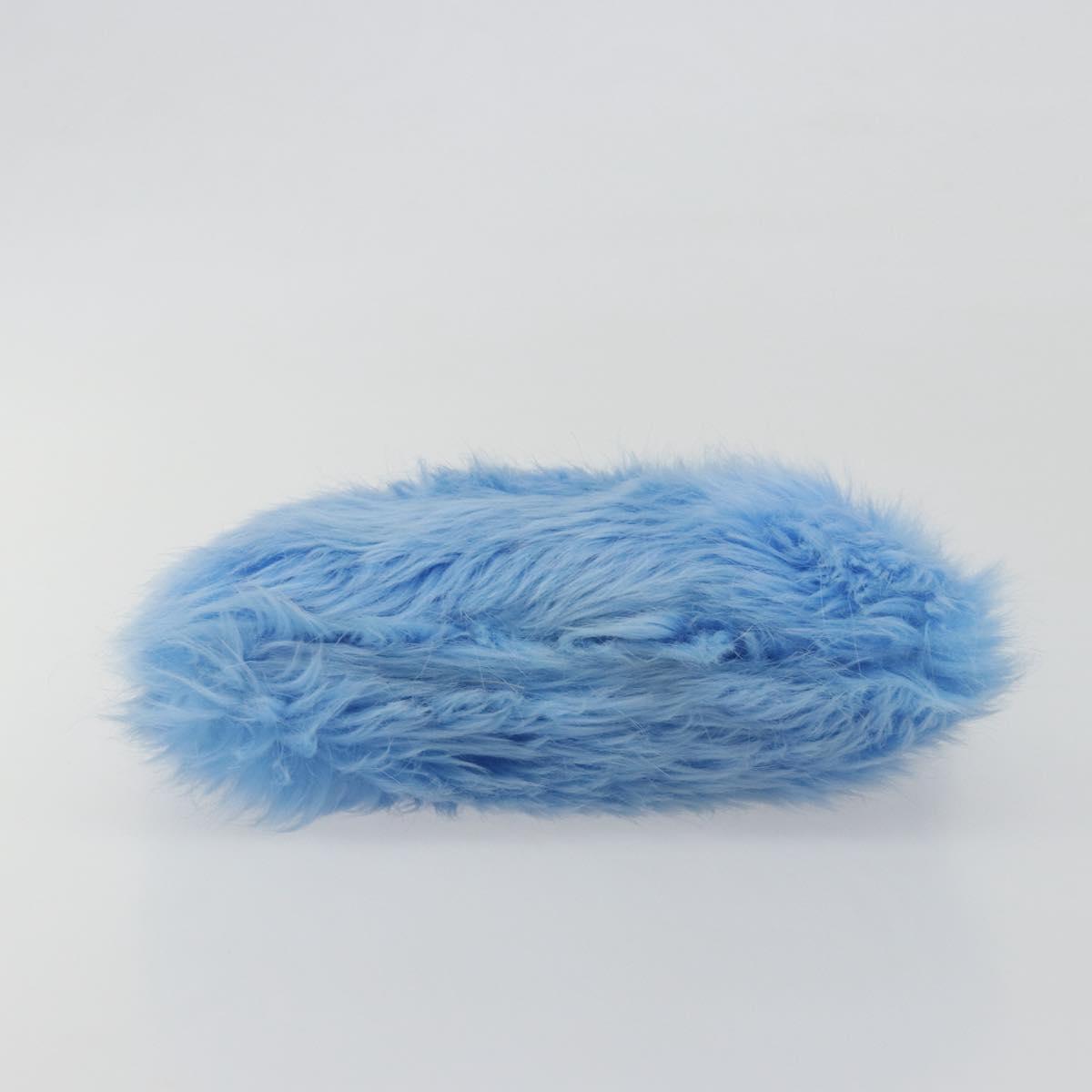 PRADA Clutch Bag Fur Blue Silver Auth 193790M