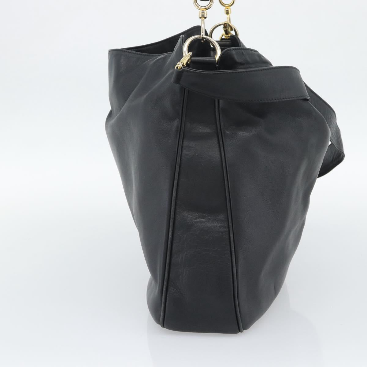 GUCCI Bamboo Hand Bag Leather 2way Black Gold 001 1638 1577 Auth 193791