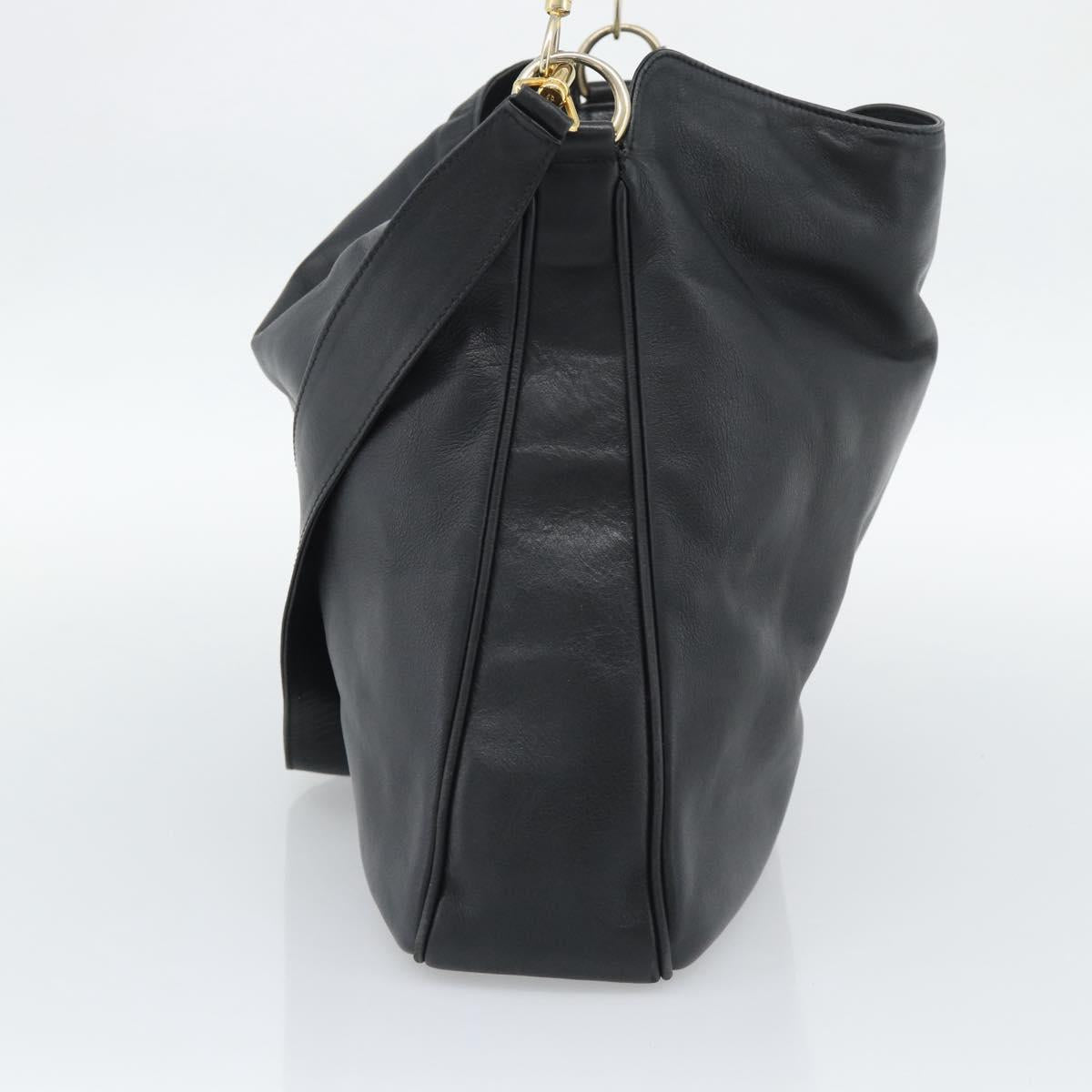 GUCCI Bamboo Hand Bag Leather 2way Black Gold 001 1638 1577 Auth 193791