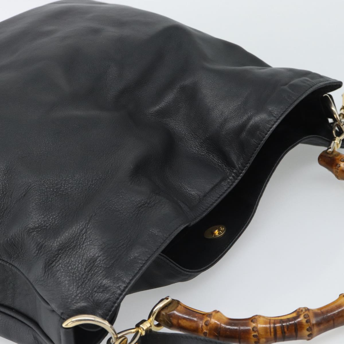 GUCCI Bamboo Hand Bag Leather 2way Black Gold 001 1638 1577 Auth 193791