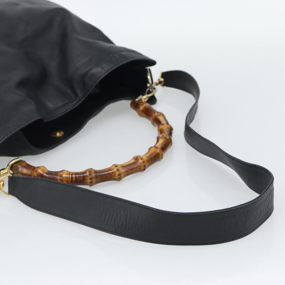 GUCCI Bamboo Hand Bag Leather 2way Black Gold 001 1638 1577 Auth 193791