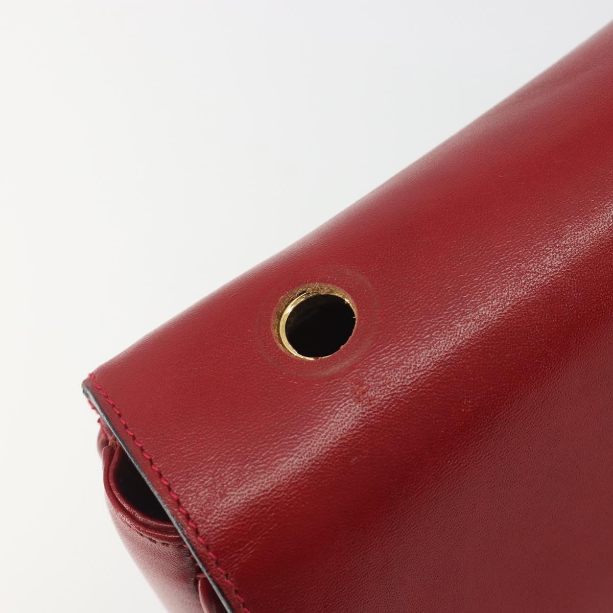 CELINE Chain Shoulder Bag Leather Red Gold Auth 193798