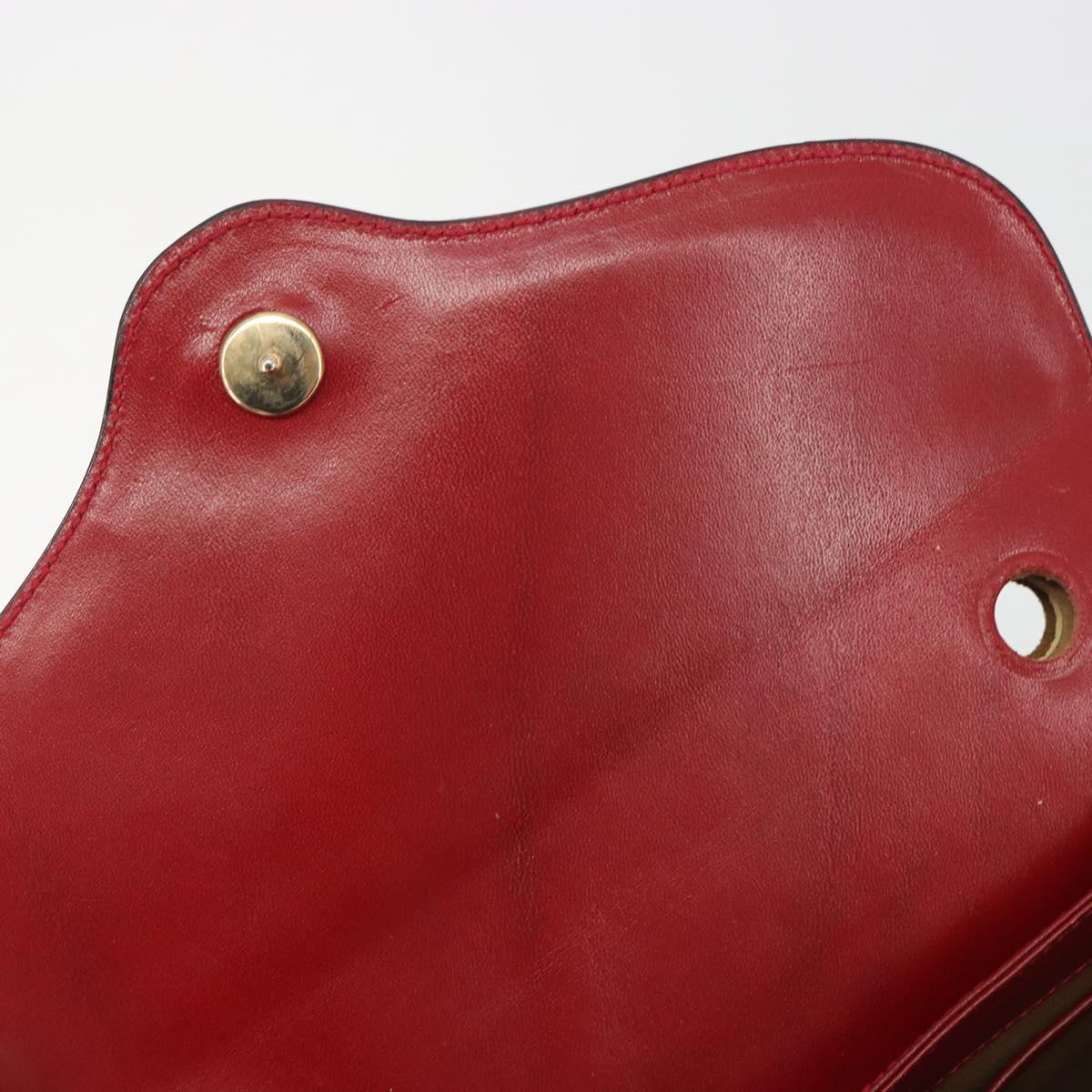 CELINE Chain Shoulder Bag Leather Red Gold Auth 193798
