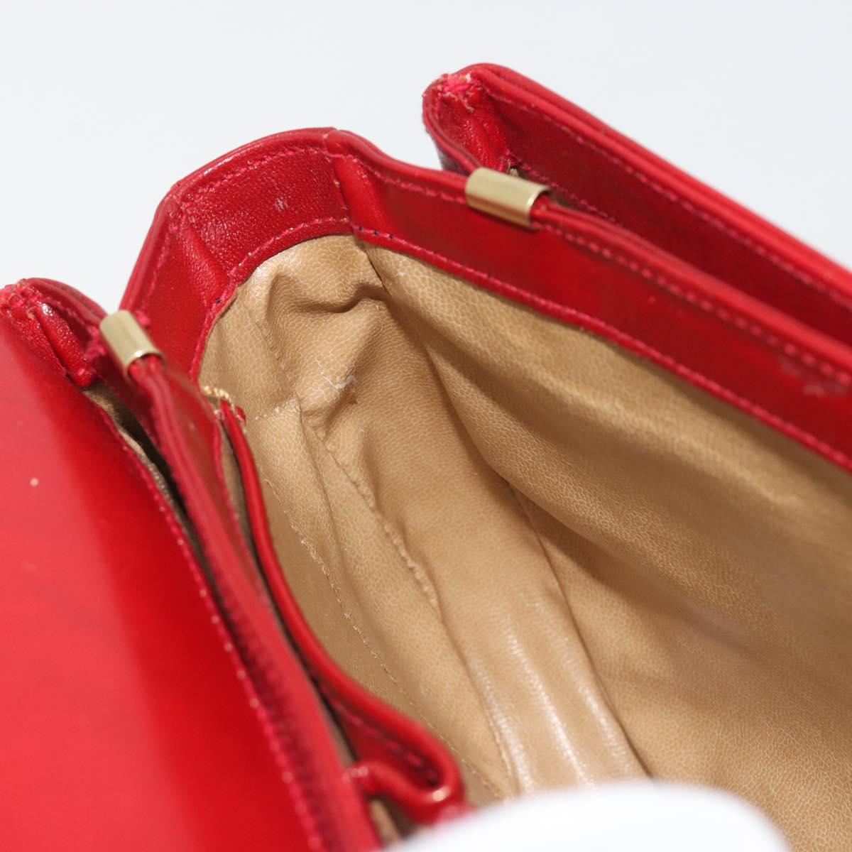 CELINE Chain Shoulder Bag Leather Red Gold Auth 193798