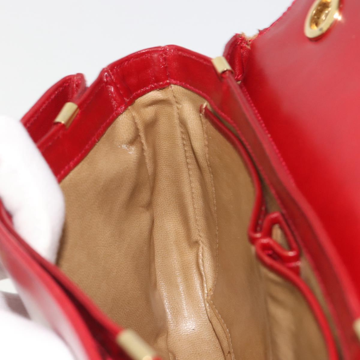 CELINE Chain Shoulder Bag Leather Red Gold Auth 193798