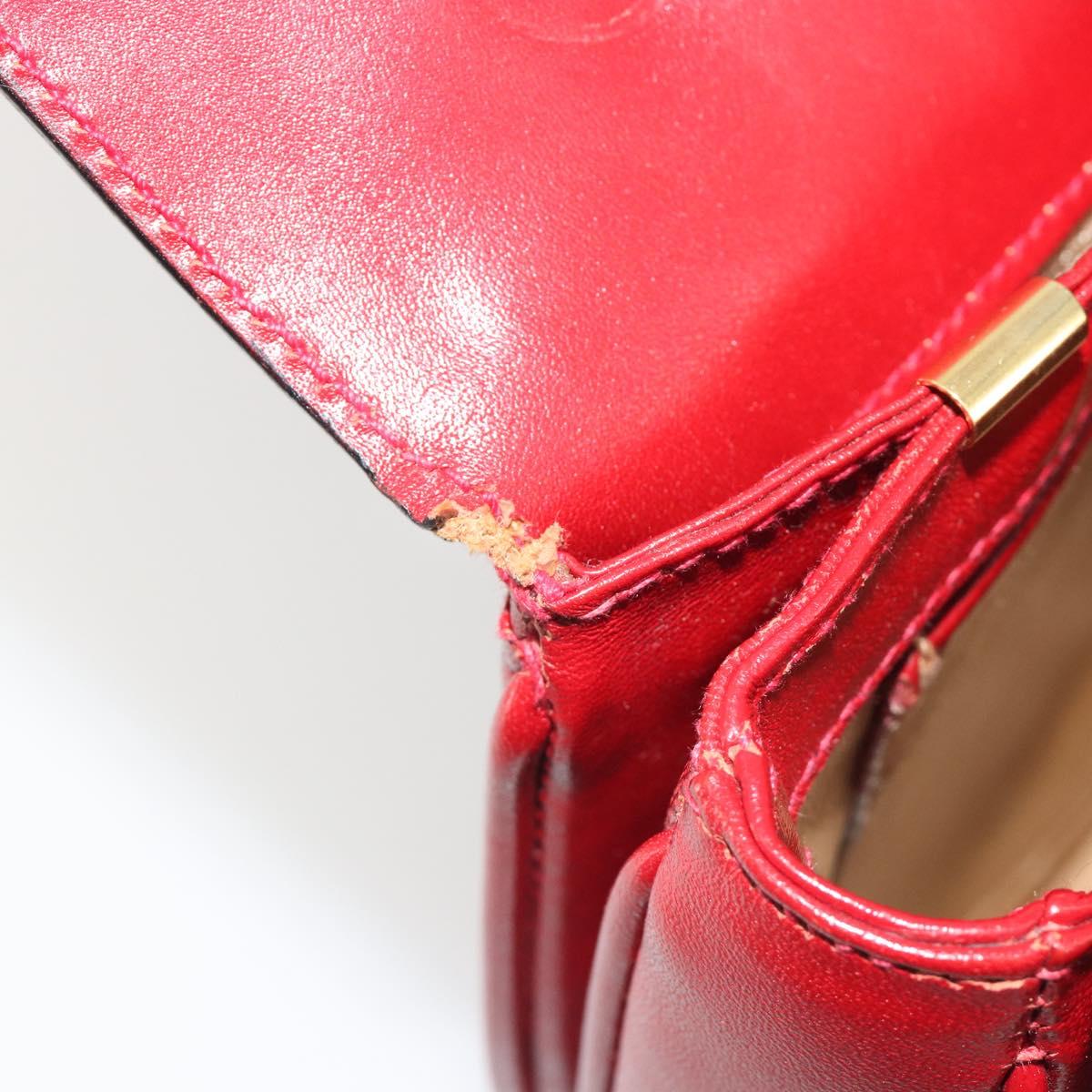 CELINE Chain Shoulder Bag Leather Red Gold Auth 193798