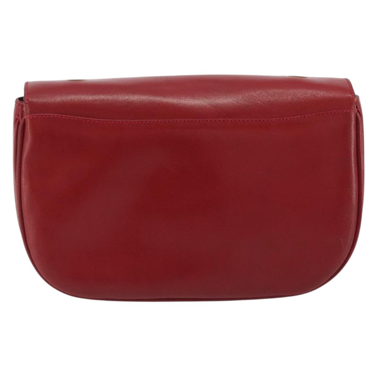 CELINE Chain Shoulder Bag Leather Red Gold Auth 193798