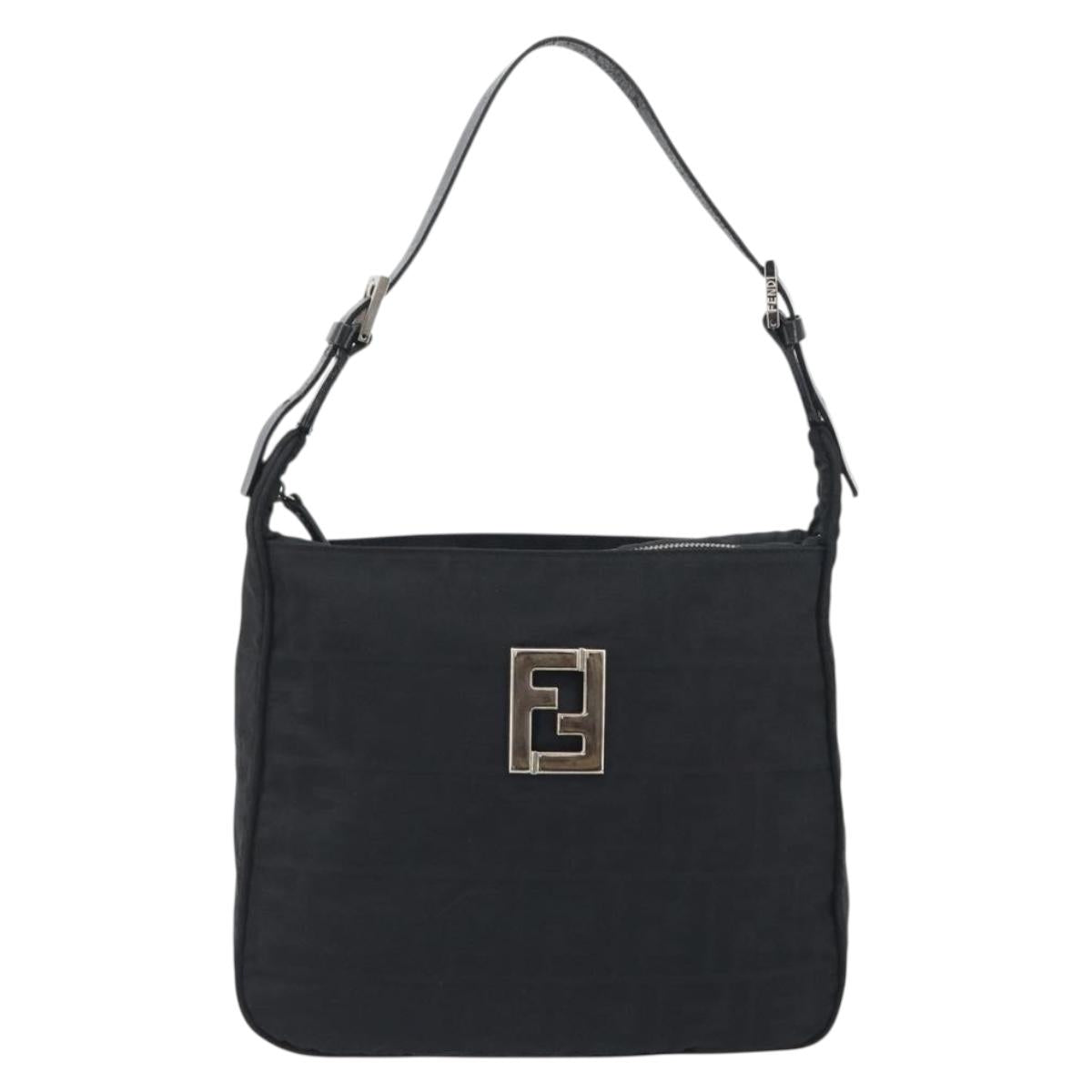 FENDI Zucca Canvas Shoulder Bag Black Auth 193804