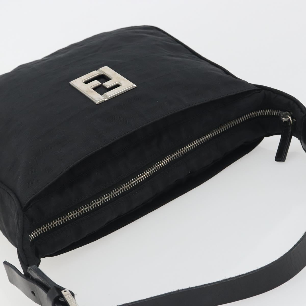 FENDI Zucca Canvas Shoulder Bag Black Auth 193804