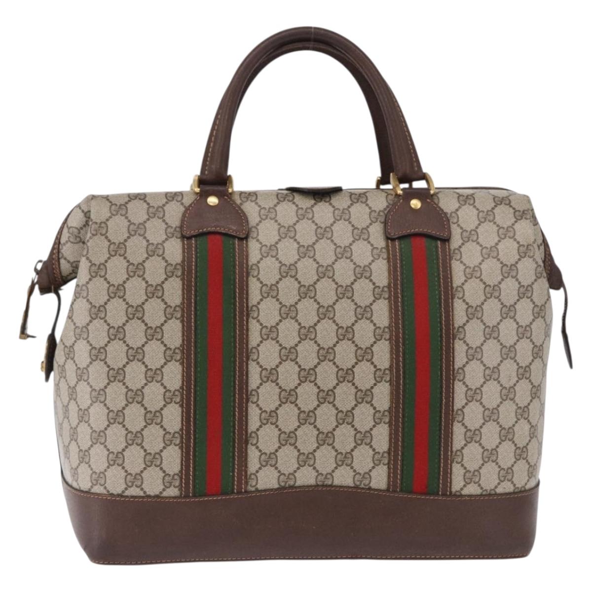 GUCCI GG Supreme Web Sherry Line Boston Bag PVC Beige Gold Auth 193806A
