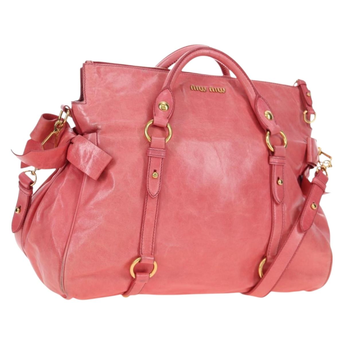 Miu Miu Hand Bag Leather 2way Pink Gold Auth 193807M