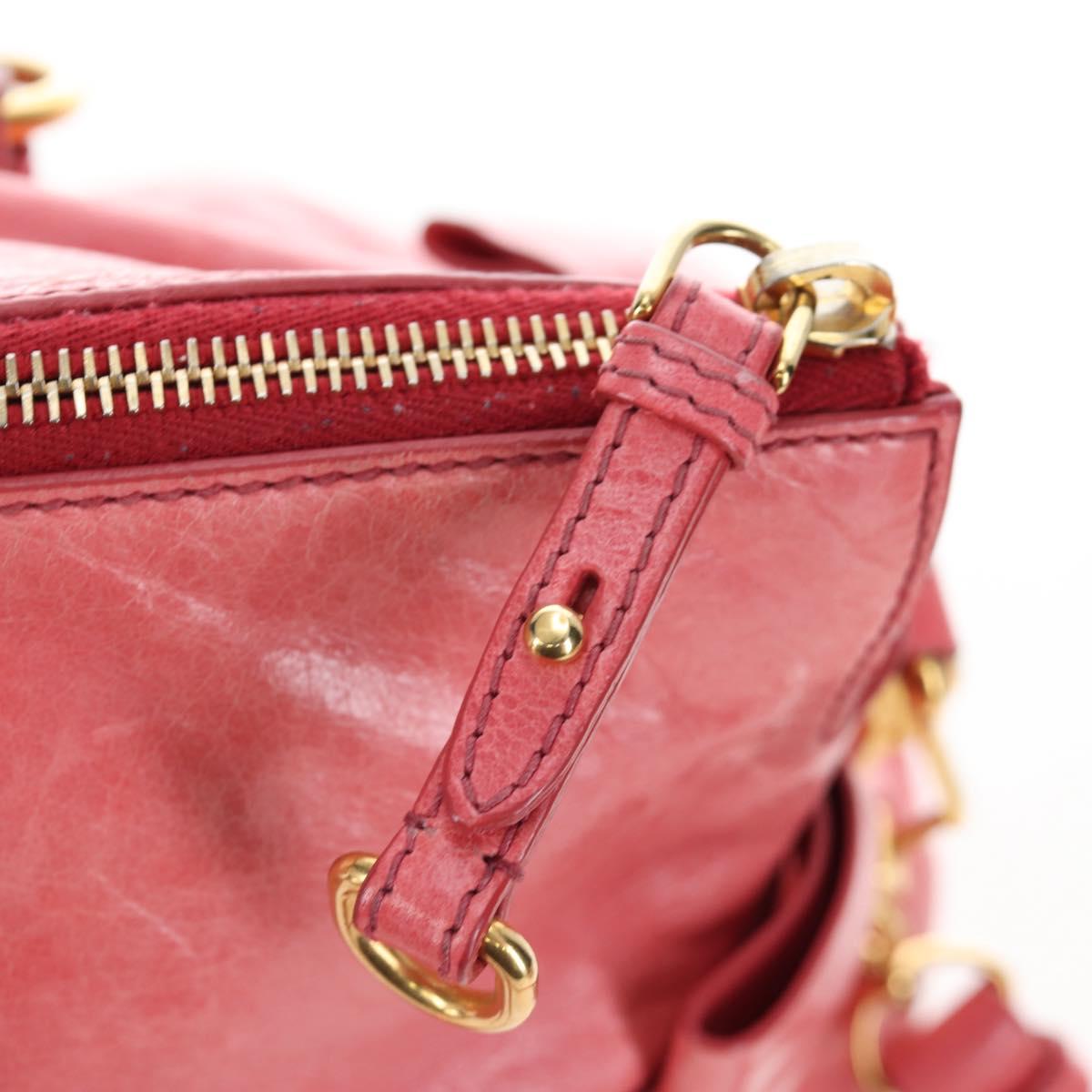 Miu Miu Hand Bag Leather 2way Pink Gold Auth 193807M