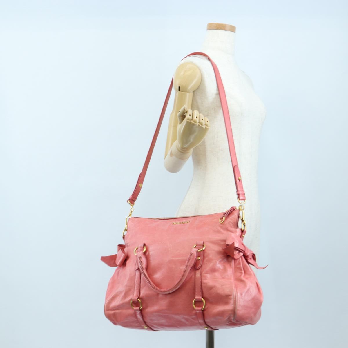 Miu Miu Hand Bag Leather 2way Pink Gold Auth 193807M