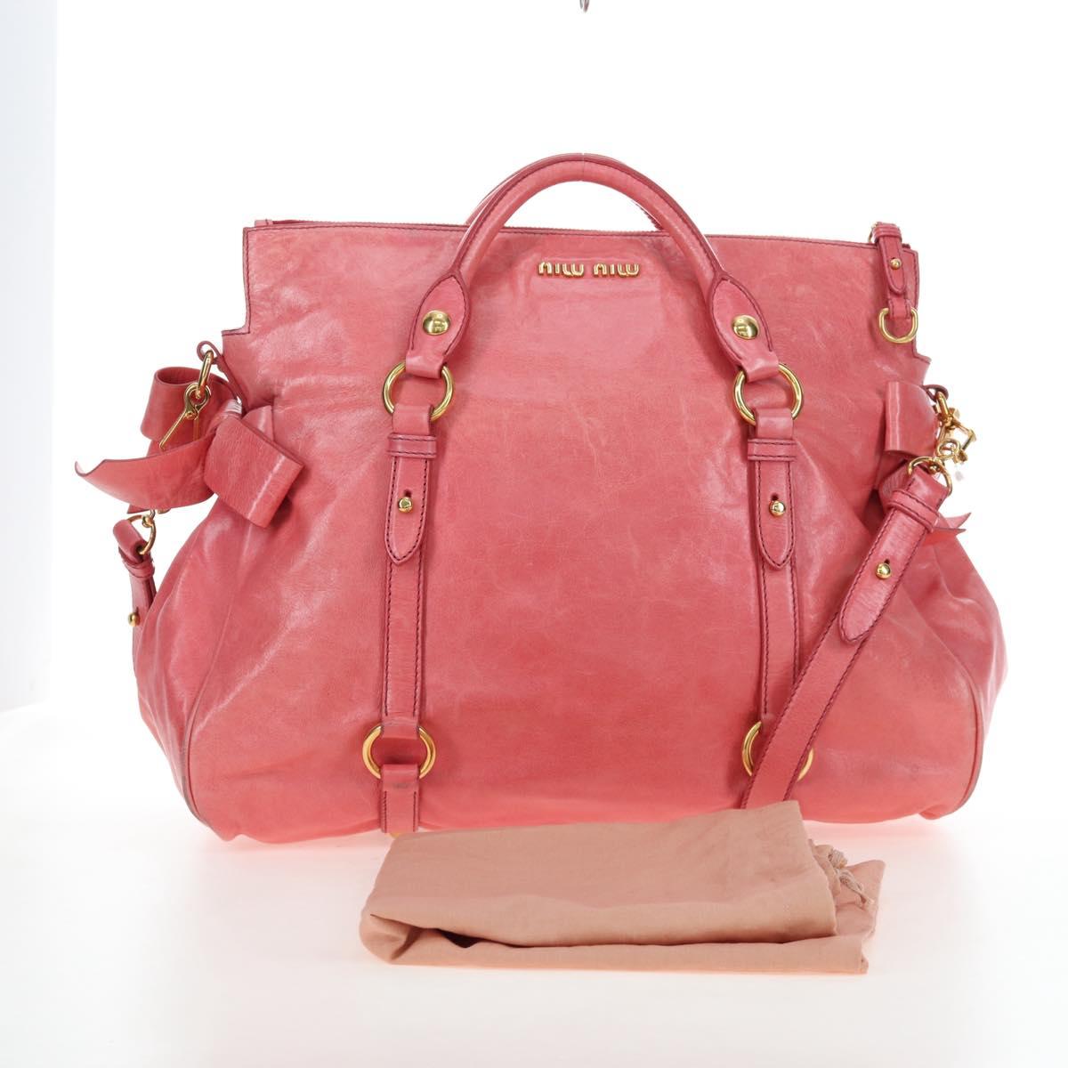 Miu Miu Hand Bag Leather 2way Pink Gold Auth 193807M