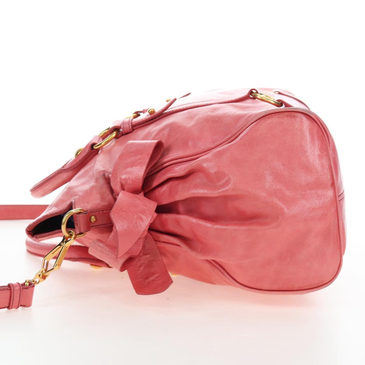 Miu Miu Hand Bag Leather 2way Pink Gold Auth 193807M