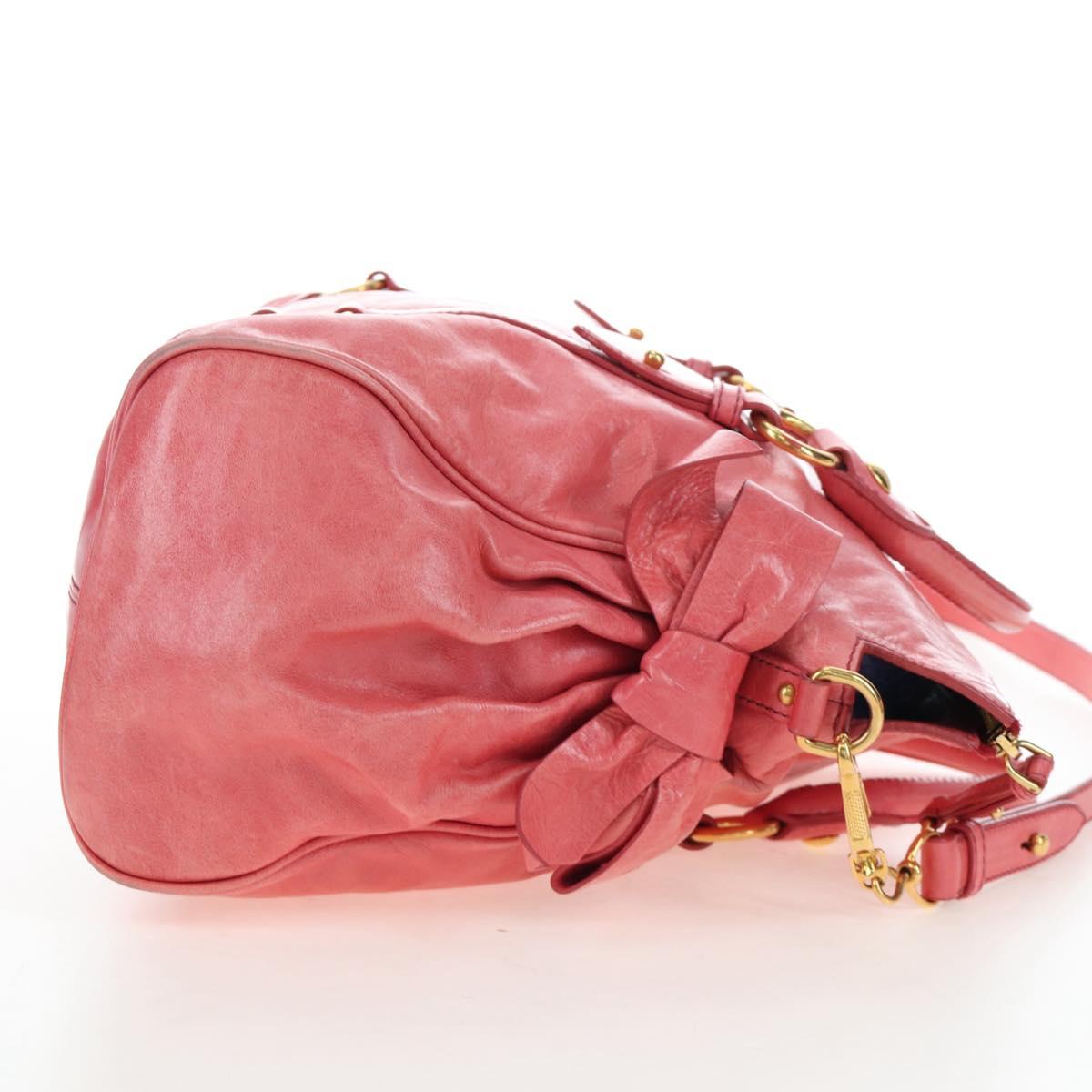 Miu Miu Hand Bag Leather 2way Pink Gold Auth 193807M