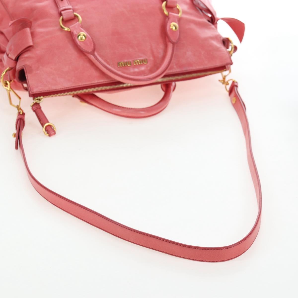 Miu Miu Hand Bag Leather 2way Pink Gold Auth 193807M