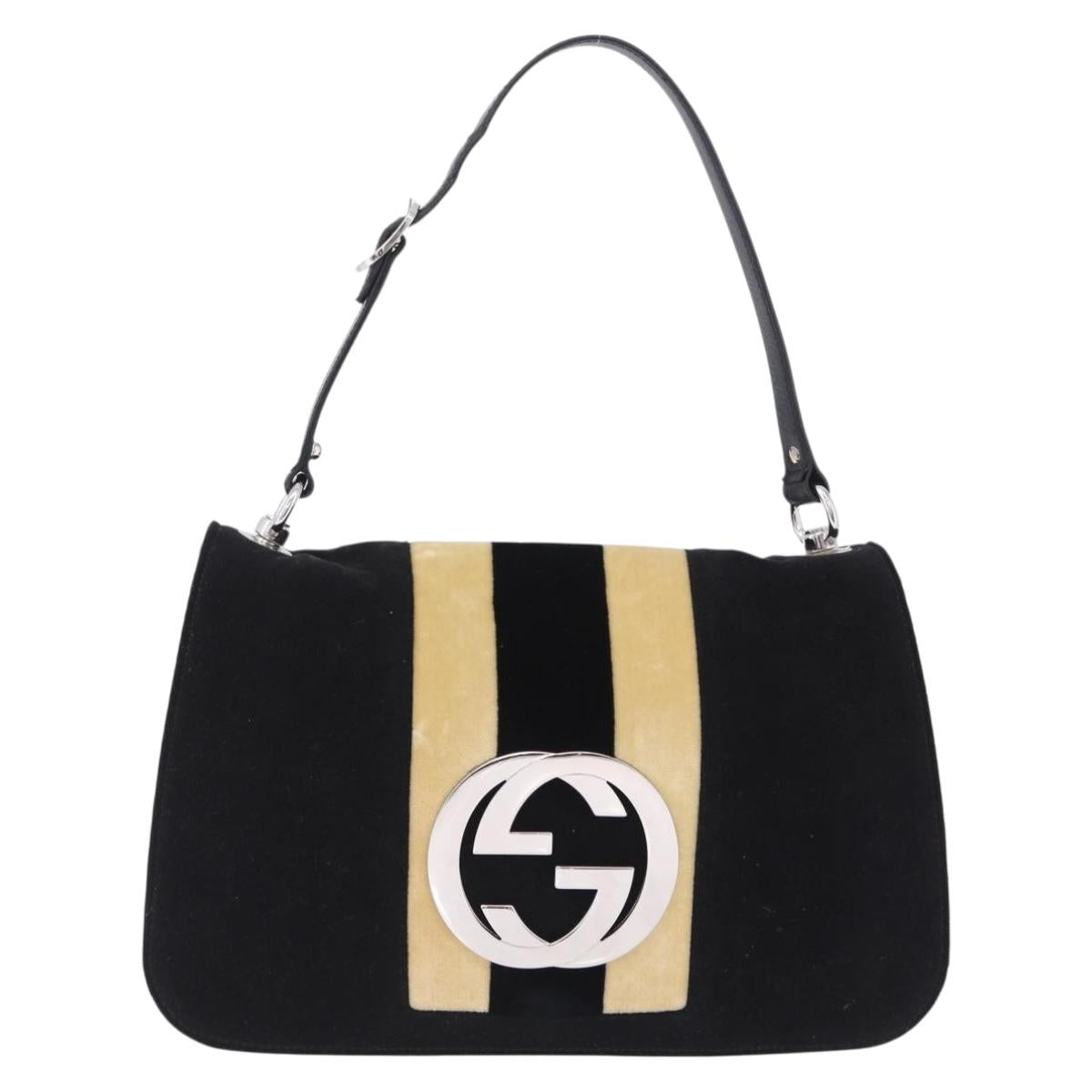 GUCCI Interlocking G Shoulder Bag Velor Black Silver Auth 193808V