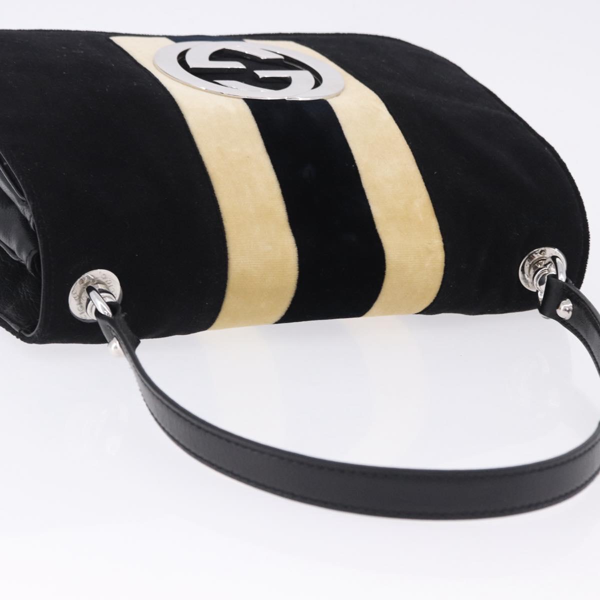 GUCCI Interlocking G Shoulder Bag Velor Black Silver Auth 193808V