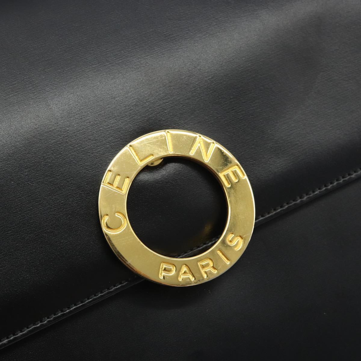 CELINE Circle Shoulder Bag Leather Black Gold Auth 193810V