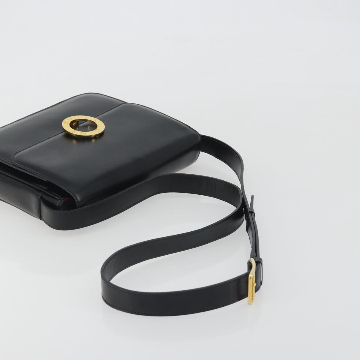 CELINE Circle Shoulder Bag Leather Black Gold Auth 193810V
