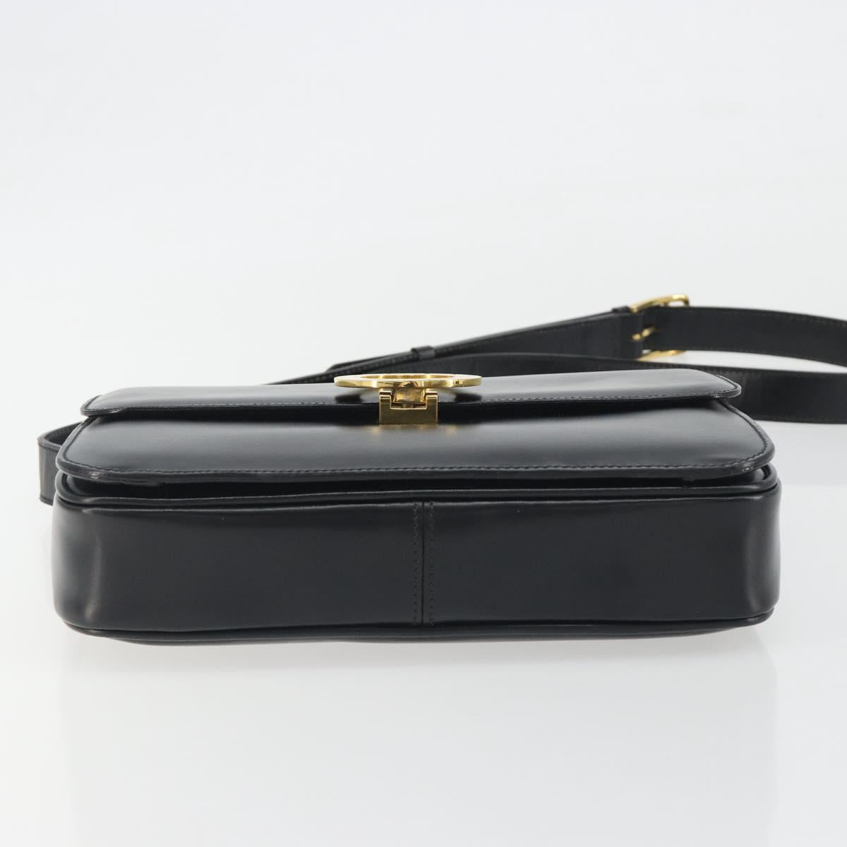 CELINE Circle Shoulder Bag Leather Black Gold Auth 193810V