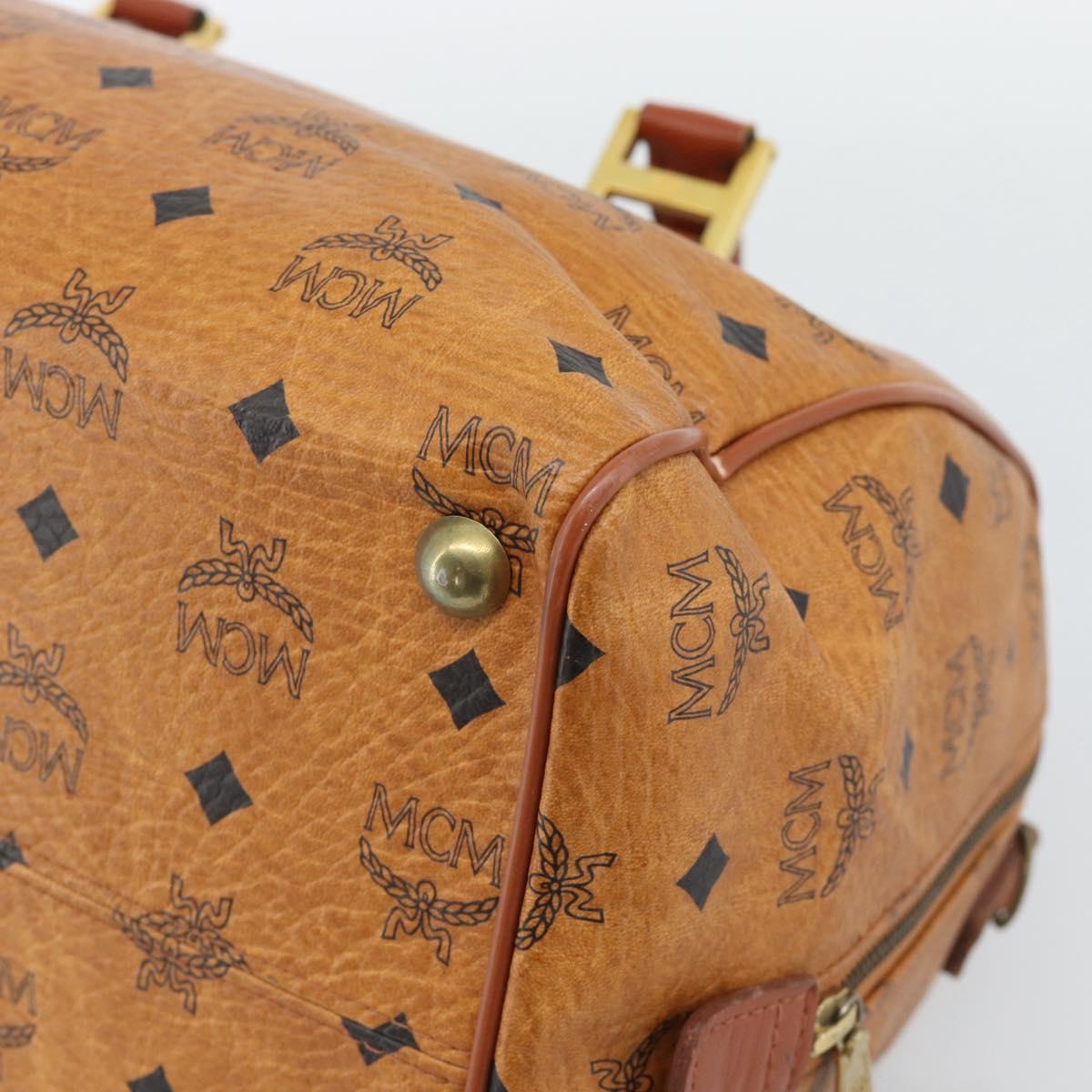 MCM Logogram Vicetos Boston Bag PVC Leather Brown Gold Auth 193811