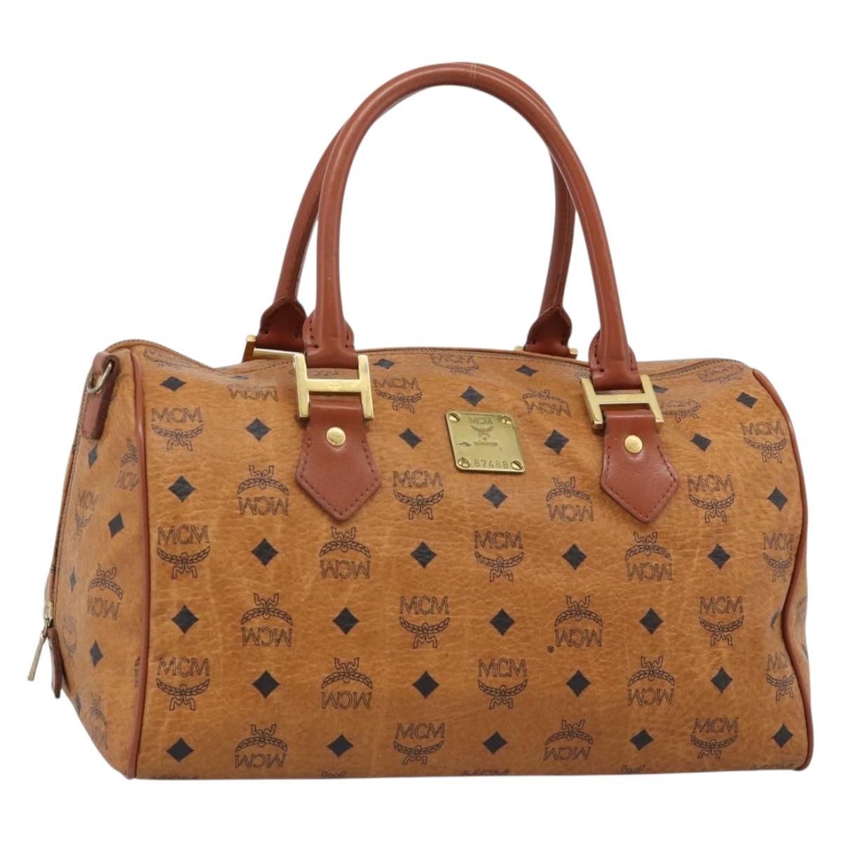 MCM Logogram Vicetos Boston Bag PVC Leather Brown Gold Auth 193811