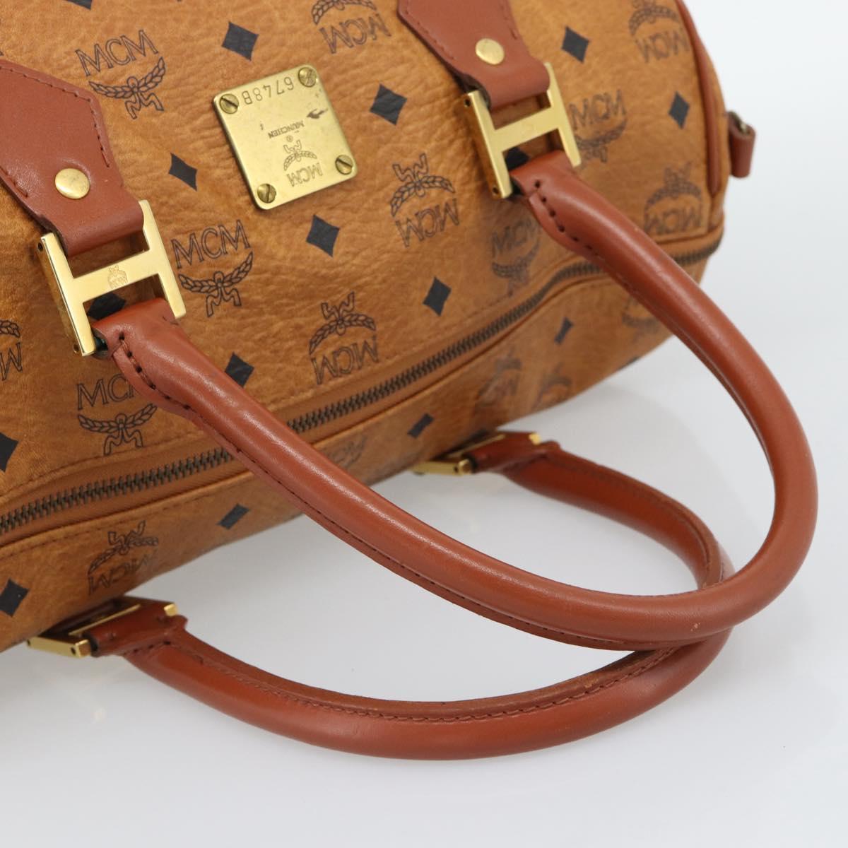 MCM Logogram Vicetos Boston Bag PVC Leather Brown Gold Auth 193811