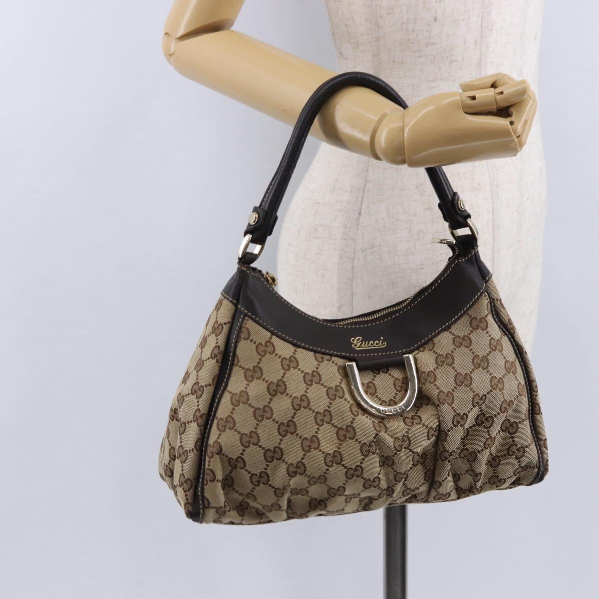 GUCCI GG Canvas Abbey Shoulder Bag Beige Gold 190525 Auth 193812V