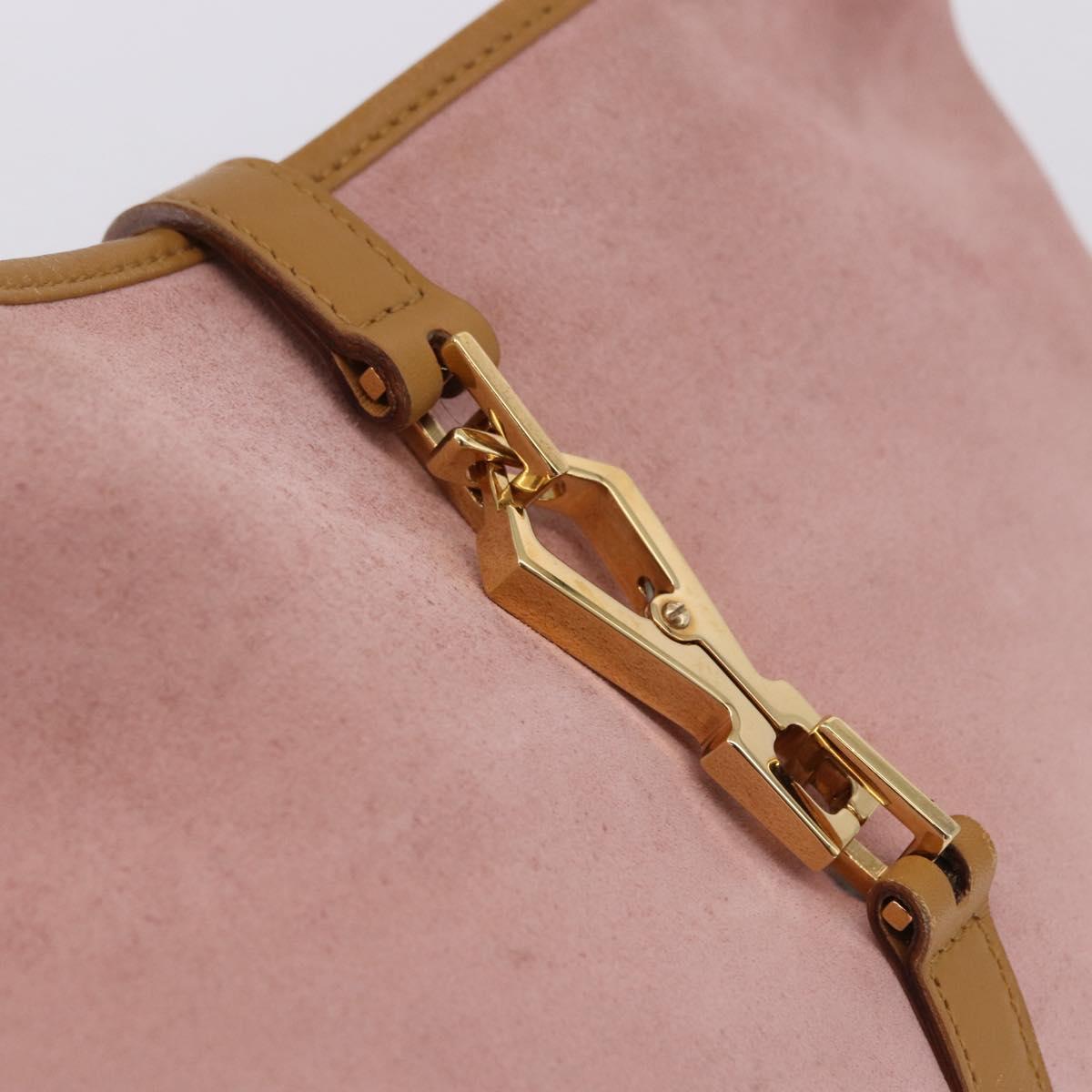 GUCCI Bamboo Jackie Shoulder Bag Suede Pink Gold 001 4060 Auth 193813V