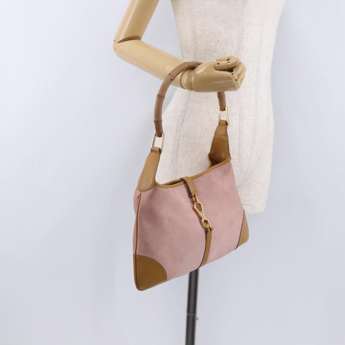 GUCCI Bamboo Jackie Shoulder Bag Suede Pink Gold 001 4060 Auth 193813V