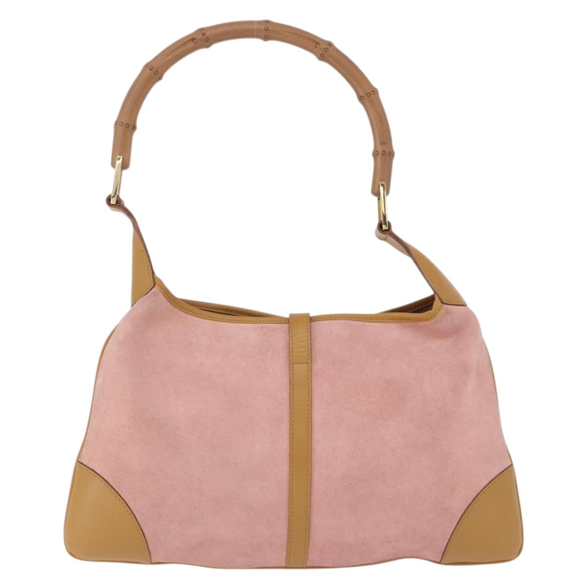 GUCCI Bamboo Jackie Shoulder Bag Suede Pink Gold 001 4060 Auth 193813V