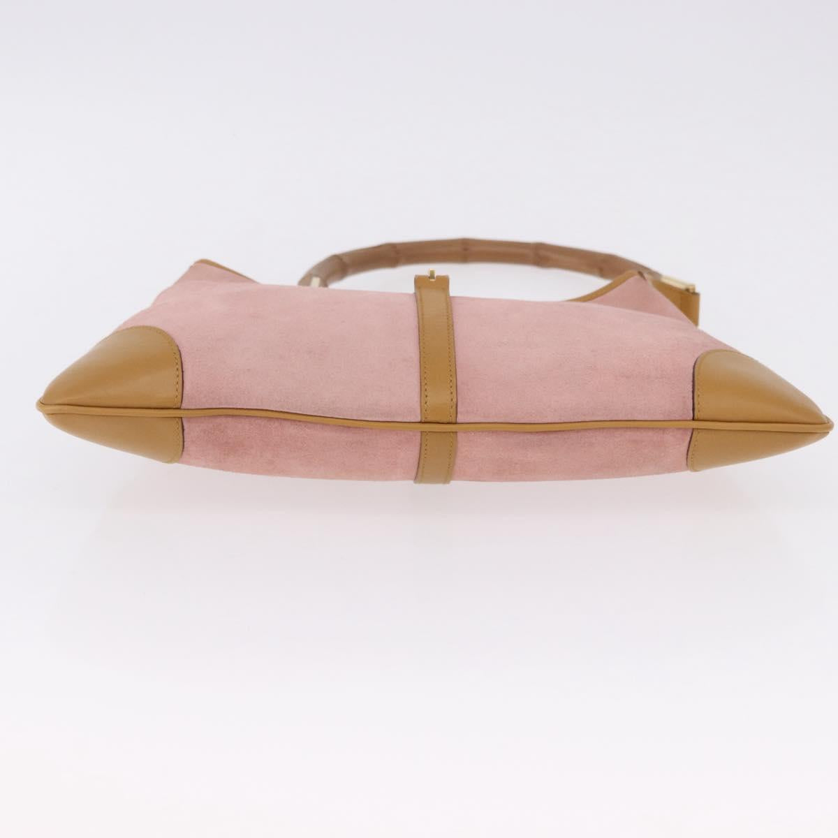 GUCCI Bamboo Jackie Shoulder Bag Suede Pink Gold 001 4060 Auth 193813V