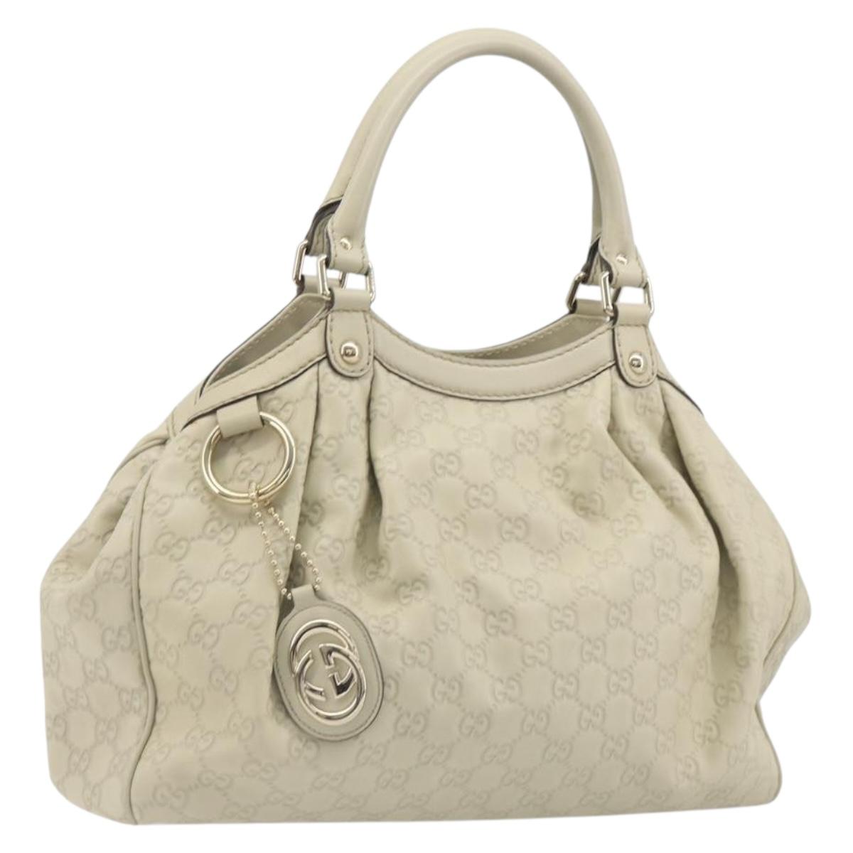 GUCCI GG Canvas Guccissima Tote Bag Leather Ivory Gold 211944 Auth 193843V