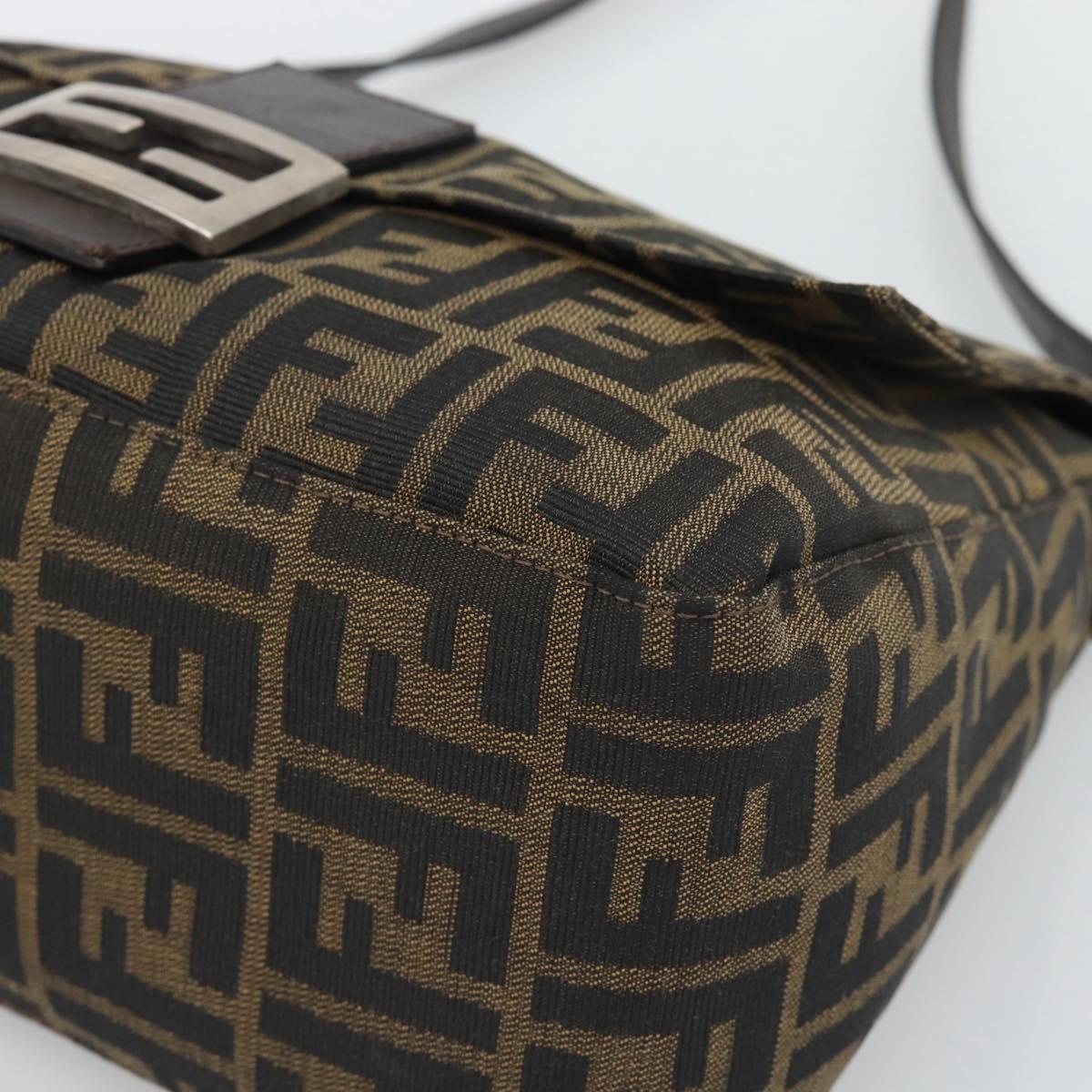 FENDI Zucca Canvas Mamma Baguette Shoulder Bag Brown Black Auth 193847V