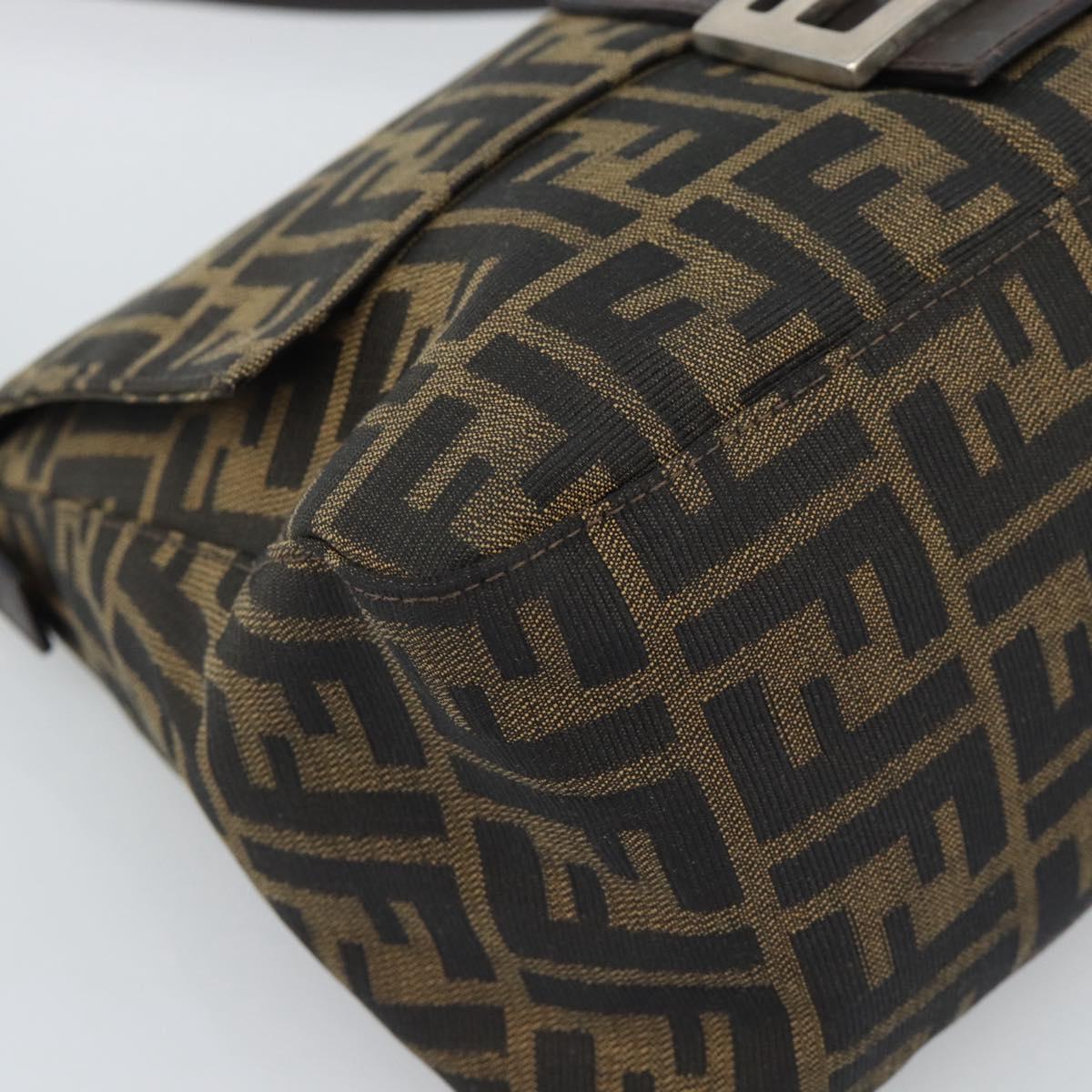 FENDI Zucca Canvas Mamma Baguette Shoulder Bag Brown Black Auth 193847V