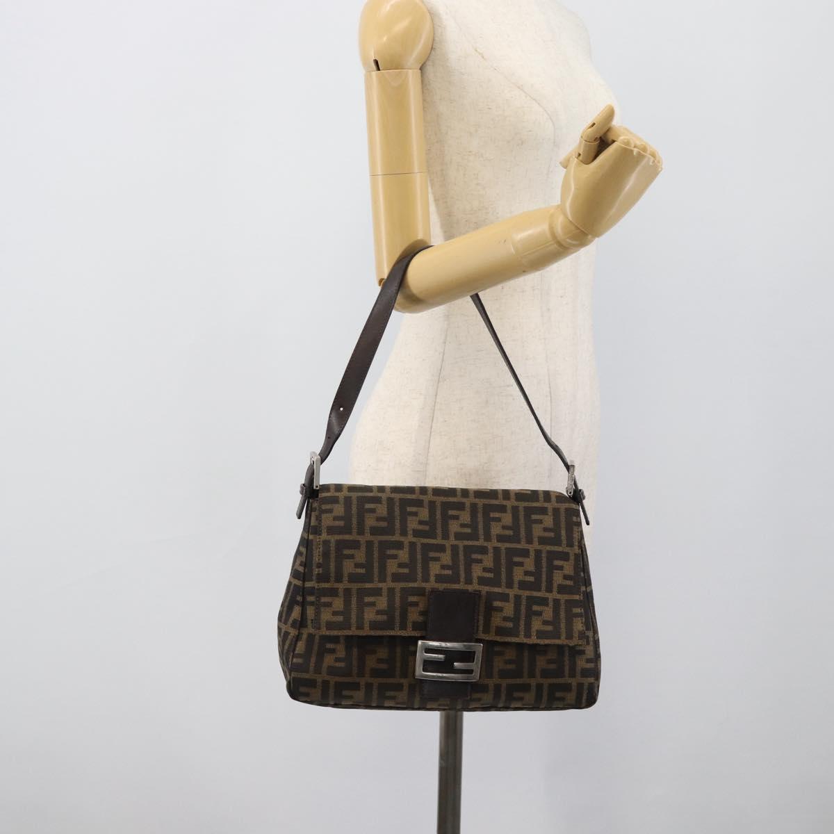 FENDI Zucca Canvas Mamma Baguette Shoulder Bag Brown Black Auth 193847V