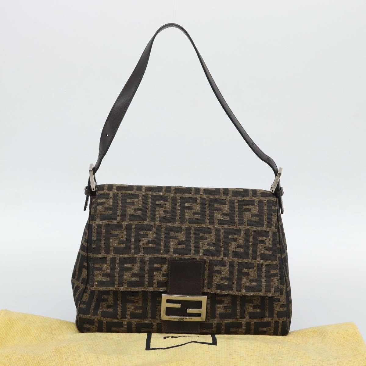 FENDI Zucca Canvas Mamma Baguette Shoulder Bag Brown Black Auth 193847V