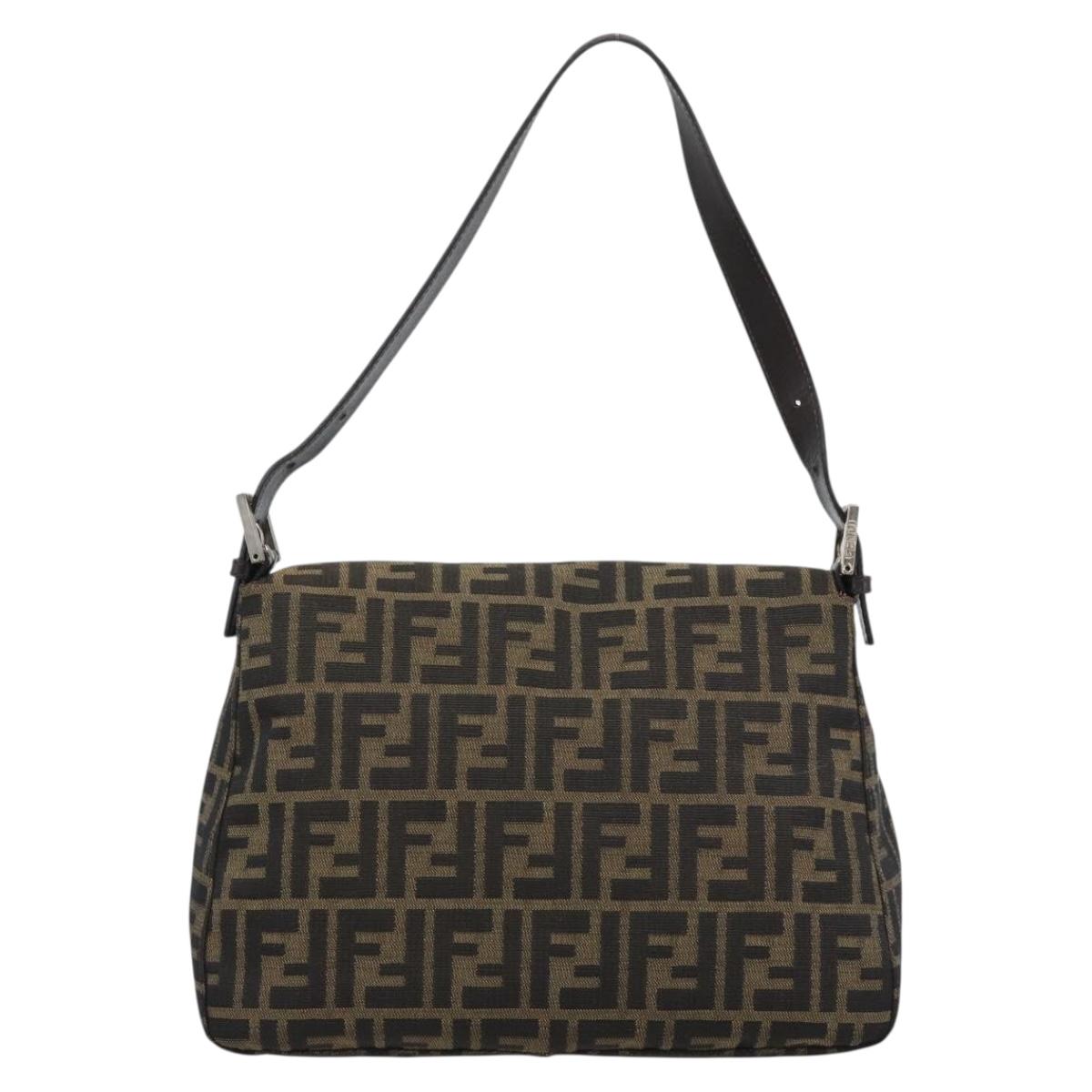 FENDI Zucca Canvas Mamma Baguette Shoulder Bag Brown Black Auth 193847V