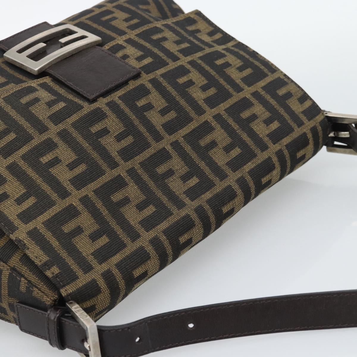 FENDI Zucca Canvas Mamma Baguette Shoulder Bag Brown Black Auth 193847V