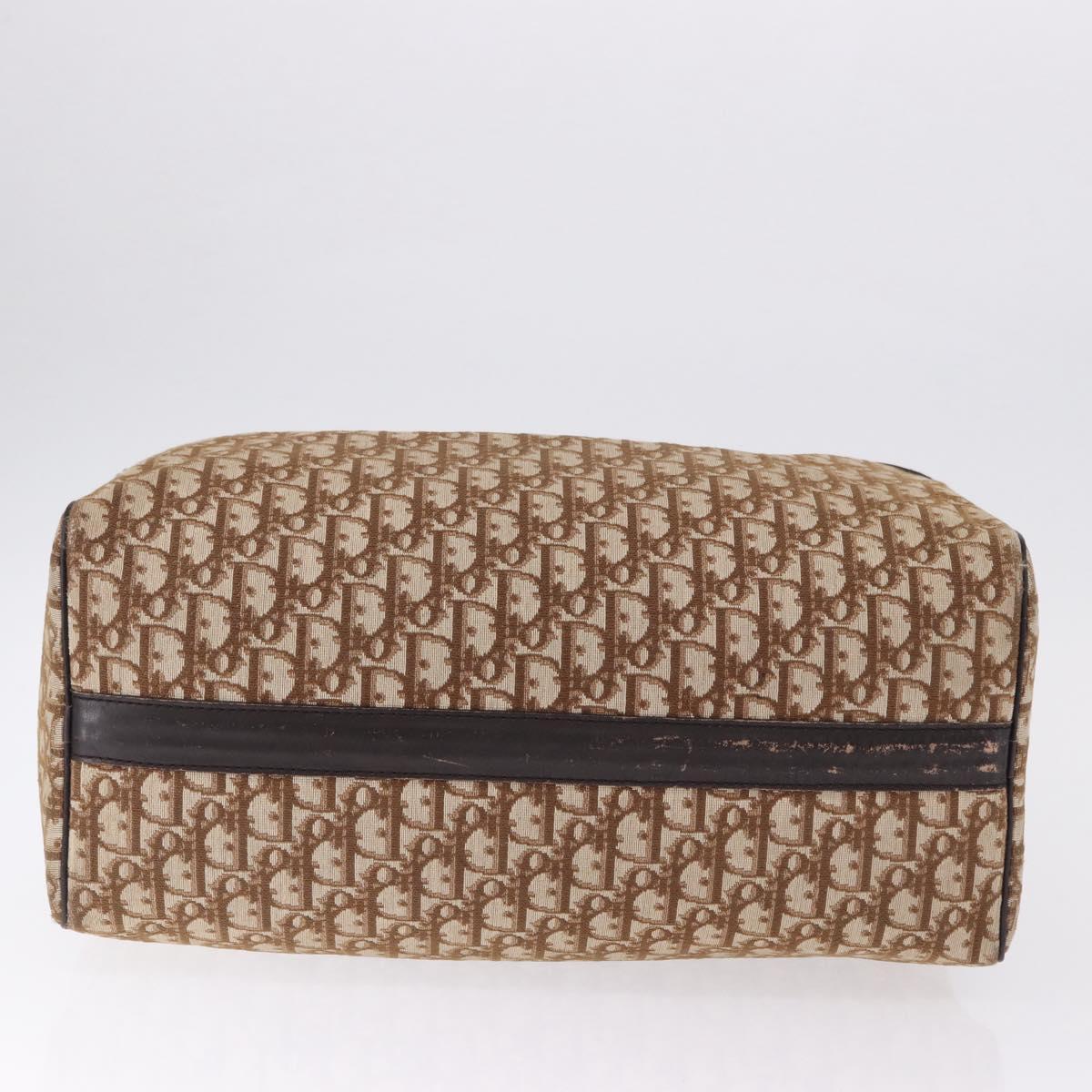 Christian Dior Trotter Canvas Boston Bag Beige Gold Auth 193848