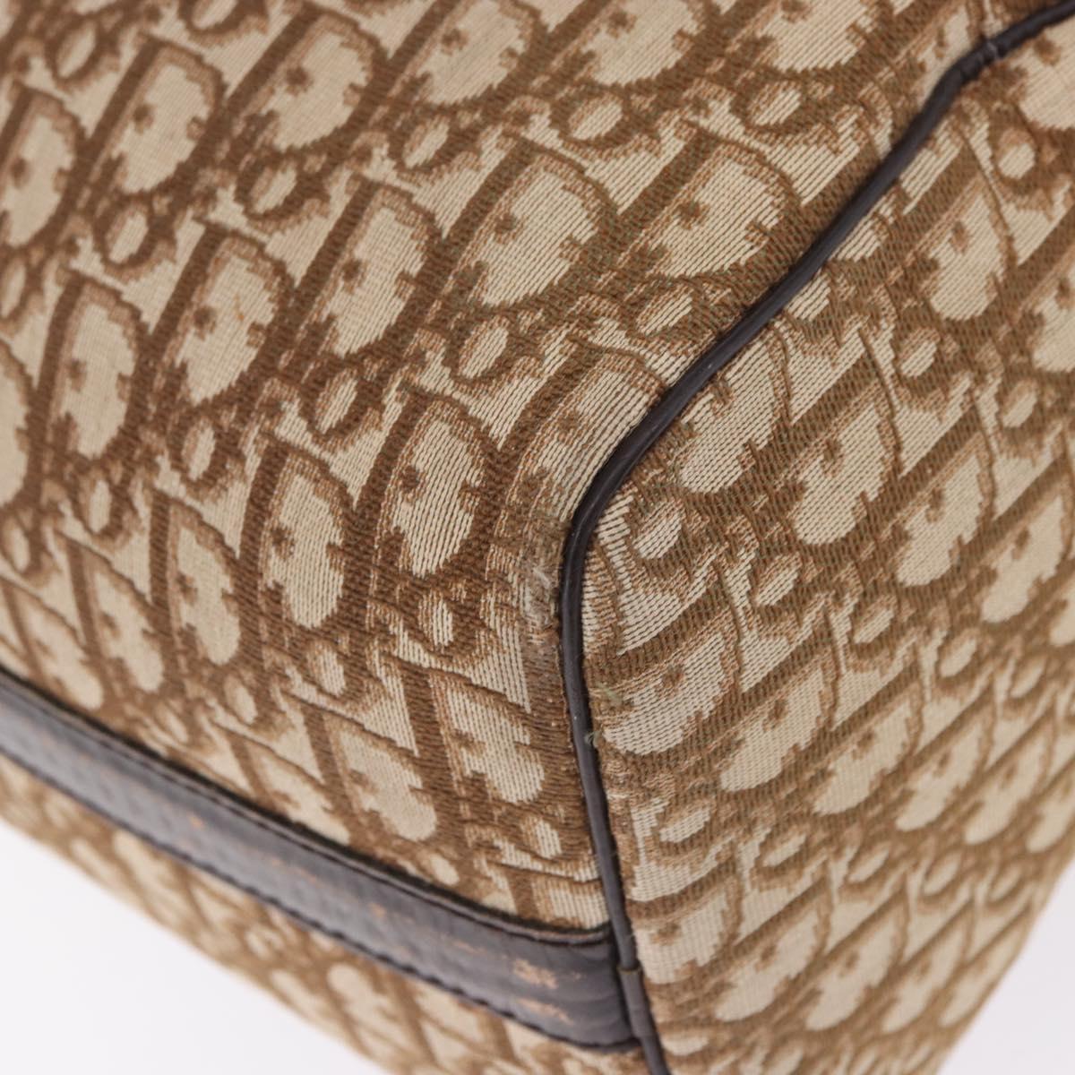 Christian Dior Trotter Canvas Boston Bag Beige Gold Auth 193848